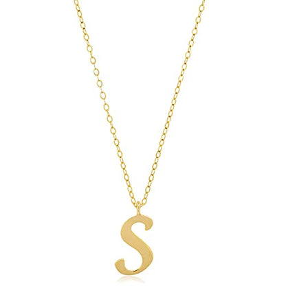 MAX + STONE 10k Solid White or Yellow Gold Dainty Script Initial Extendable Necklace, 16+2 inches - style: 10k Yellow Gold / Letter S