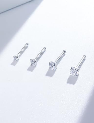 18G 20G 14K Gold Filled Nose Rings Studs Piercing Jewelry For Women Men 316L Surgical Steel Round Square Cubic Zirconia Nose Rings Studs Nostrial Piercing Jewelry CZ 1.5mm 2mm 2.5mm 3mm - color: Silver, size: 18 Gauge-Straight-Round CZ