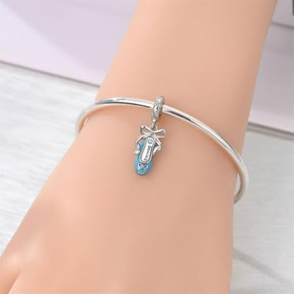 925 Sterling Silver Bead Charm for Pandora Bracelets and Necklaces,Pink Bow Cherry Butterfly Blue Ocean Pendant Bead Charms Jewelry Present Valentines Gifts for Wife/Girlfriend Women - style: Blue Ballet Shoe Charm