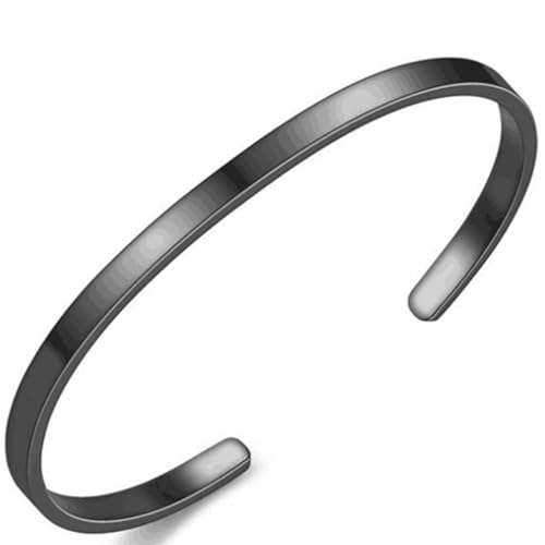 Jude Jewelers 4mm 6mm Width Stainless Steel Classic Simpe Plain Open Cuff Bangle Bracelet - color: 4mm-Black