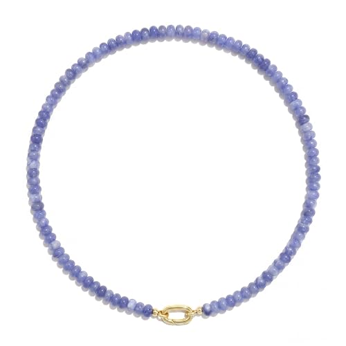 CONRAN KREMIX Colorful Stone Beaded Necklace for Women,Natural Gemstone Bead Choker Necklaces Boho Summer Beach Layering Necklace Jewelry Gift for Women - color: Sapphire Blue