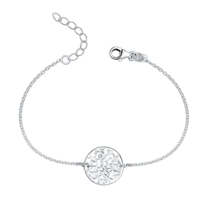 LeCalla 925 Sterling Silver Hammered Link Bracelets for Women | Handmade Bohemian Textured Chain & Oval Link Bracelet | Women's Adjustable Paperclip, Circle & Oval Hammered Bracelets - color: Hammered Disc