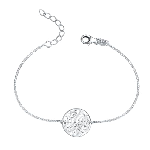 LeCalla 925 Sterling Silver Hammered Link Bracelets for Women | Handmade Bohemian Textured Chain & Oval Link Bracelet | Women's Adjustable Paperclip, Circle & Oval Hammered Bracelets - color: Hammered Disc