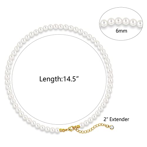 LULII Pearl Necklaces for Women 14K Gold Plated Dainty Layered Single Pearl Necklace Simple Daisy Pearls Choker Cute Gold Necklace Stack Jewelry Sets for Women Trendy Gifts - color: Gold-6mm Pearl