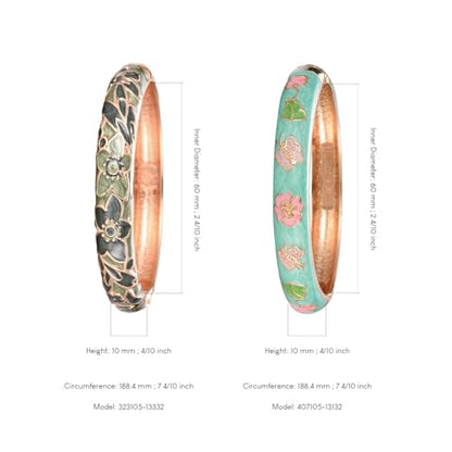 UJOY Cloisonne Bracelet Butterfly Hinge Indian Cuff Bangle Enameled Jewelry Flower Bracelets for Women Gift Box 55A114 - color: A67-2 Pcs Set-Green