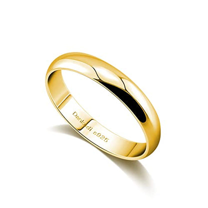 Dankadi Simple Fashion S925 Sterling Silver Ring Smooth Plain Dome Comfort Solid Silver Wedding Ring For Men & Women 3.5 mm 3-13# 24k Real Gold Plated Jewelry - color: Simple style gold