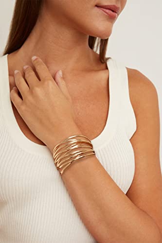 WOWORAMA Chunky Cuff Bracelets for Women Multi-layer Cross Wire Open Bangle Bracelet Adjustable Chunky Wide Open Wrist Arm Cuffs Wrap Bracelet Gold/White Gold - color: Gold Cross Wire Cuff