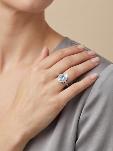 2-3 Carat Oval Engagement Ring 925 Silver Celtic Knot Birthstone Rings for Women Hypoallergenic Amehtyst/Aquamarine/Emerald/Ruby/Sapphire Cocktail Rings Jewelry Size 6-10 - color: B. Aquamarine
