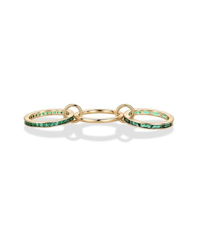 PAVOI 14K Gold Plated Interlocking Ring for Women - Chunky Connected Bands Interlock Stackable Rings for Women - Trendy Cubic Zirconia Two Tone Interlocked Multi-Band Statement Jewelry - style: Chunky Bands & Green CZ - Yellow Gold