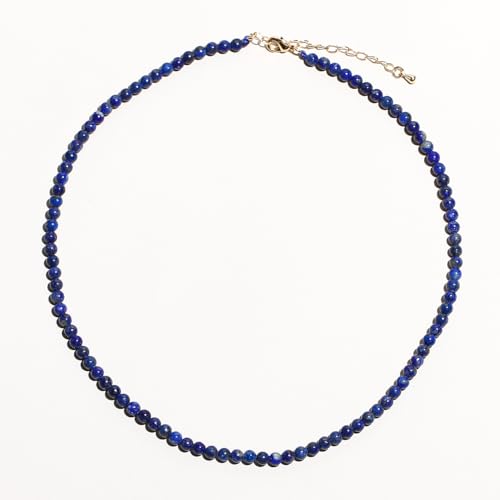 Simple 4mm Gemstones and Crystals Choker Necklace Unisex 16"-18" | Necklaces for Women Men, Adjustable, 40-45 cm Chain Length, Handmade, Spiritual Gemstones, Positive Energy, Daily Wear - style: Lapis Lazuli