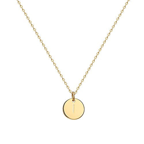 Valloey Rover Initial Necklaces for Women 14K Gold Plated Dainty Letter Necklce Round Coin Disc Pendant Double Side Engraved A-Z Necklace Personalized Jewelry Gift for Women - color: I