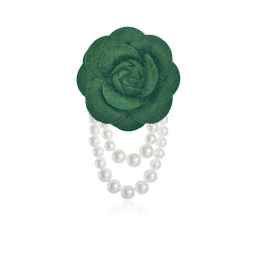 Vintage Camellia Brooch for Women,Statement Pearl Tassel Brooch Boho Multicolored Fabric Flower Brooches Laple Pins Dress Wedding Accessories - color: Green