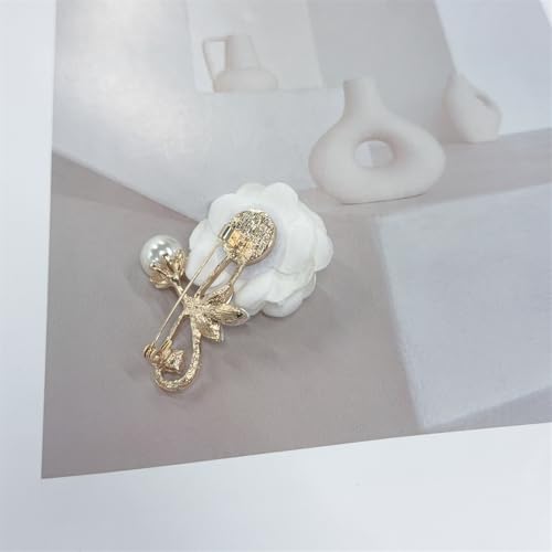 Rose Flower Brooch for Women Rhinestone Pearl Fabric Floral Lapel Pin Handmade Cubic Zirconia Collar Pins Fashion Wedding Jewelry Bridal Party Boutonniere Dance Banquet Ceremony Accessory for Valentine Mother