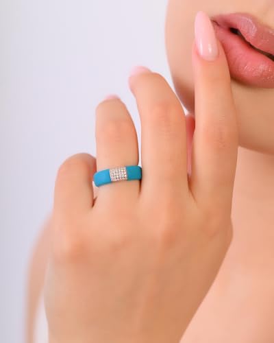 Rinfit Silicone Ring with Metal Plate & CZ for Women | AAAAA Grade Cubic Zirconia Stones, Flexible Rubber Wedding Band, Comfortable Fit, Engagement Ring for Her, Patented Design - color: Pack D: Ocean and Rose Gold