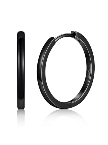 925 Sterling Silver Huggie Hoop Earrings, Small Silver Hoop Earrings for Women Hypoallergenic Huggie Lightweight Small Hoops Earring Cartilage Sleeper Earrings 6/8/10/12/14/16/18/20mm - color: Black, size: 18MM