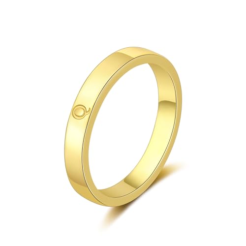 Honsny Gold Initial Rings for Women 14K Gold Dainty Wedding Band Letter Ring Engraved Capital Alphabet Stacking Thumb Initial Name Rings for Teen Jewelry Gifts Size 6-10 - color: O, size: 9