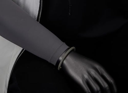 COOLSTEELANDBEYOND Minimalist Mens Women Leather Bracelet, Thin Braided Leather Bangle, Steel Oval Magnetic Clasp - color: F-Color: Grey