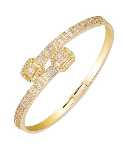 LuxeFlex Iced Out Diamond-Studded Butterfly Cuff Bracelet for Women, Men, and Teen Girls - 14K Gold Plated Bangle with Baguette CZ Stones, Perfect Birthday or Graduation Jewelry Gift for Best Friends - color: Square/Gold