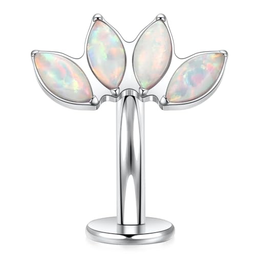G23 Titanium Belly Jewelry 14G Flat Bottom Floating Belly Button Rings Curved Belly Barbell Navel Ring Belly Piercing 8/10/12/14mm Navel Rings Belly Piercings Jewelry for Women - color: Style4:Silver,4 Horse Eye White Opal