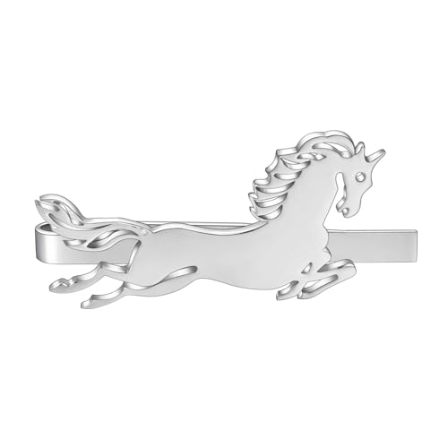 Christmas Tie Clips for Men 14k Gold Plated Silver Tie Pins with Cute Animal Deer/Lion/Dog/Cat Tie Bars Necktie Suit Tie Accessories Jewelry - style: Silver Horse Tie Clip