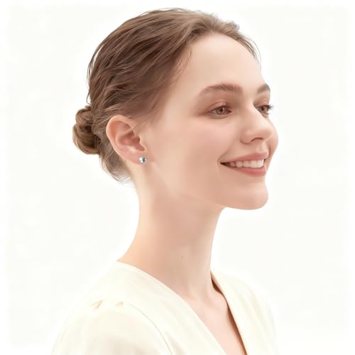 Grey Faux Pearl Stud Earrings, S925 Silver Posts Hypoallergenic for Women - color: Tahitian Platinum Grey, size: 10mm