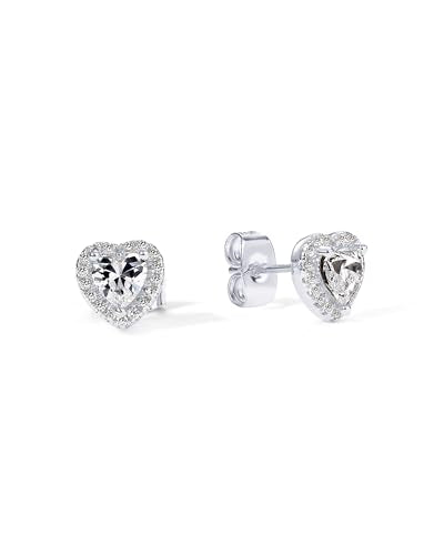 PAVOI 14K Gold Plated 925 Sterling Silver Post Brilliant Round Faux Diamond Halo Earrings - Premium Cubic Zirconia - style: Heart