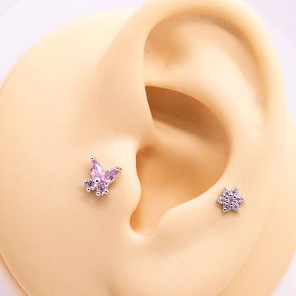 VERAMI 16G Surgical Steel Pushin Lip Rings Butterfly Flower Bee Nose Stud Rings Top Push in Threadless Flat Back Nose Rings Studs Cartilage Earrings for Womens - color: STYLE-7
