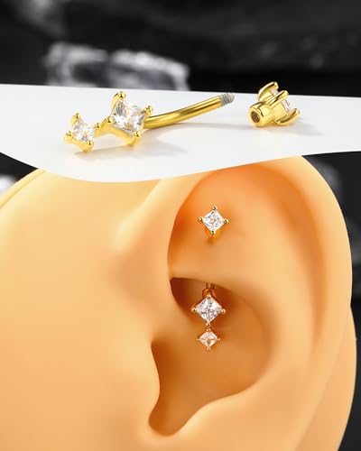 Minimalist Rook Earrings 8MM Silver Rook Piercing Jewelry Stainless Steel Clear CZ 16G Belly Button Ring Curved Barbell - color: Gold-6MM