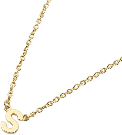 OAK & LUNA Inez Initial Necklace - Gold Plated & Sterling Silver — A-Z Letter Pendant on 15″ + 2″ Adjustable Cable Chain - color: 18K Gold Plated Silver, style: Letter S