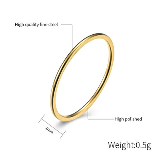Women's Stainless Steel 1MM Thin Plain Midi Stacking Ring Band Comfort Fit, Size 3 to 10 - color: 1mm Dome - G