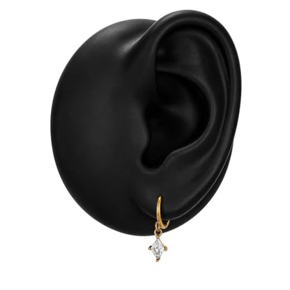 Surgical Steel Hoop Earrings for Women - Hypoallergenic Small Cartilage Huggies with Cubic Zirconia Dangle - color: Clear CZ-18K Gold Plated