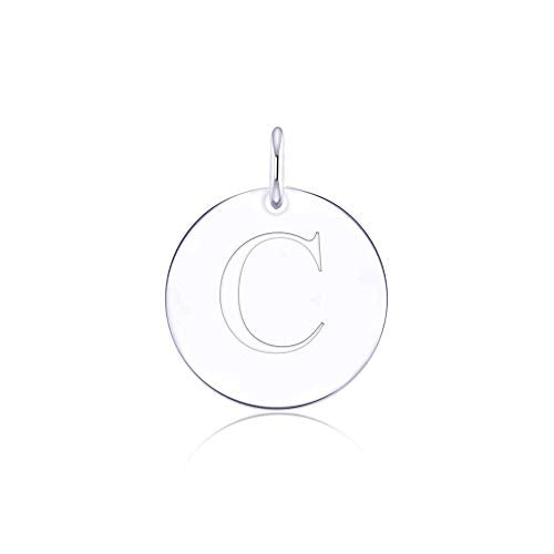Sterling Silver Mini Initial Disc Round Charm Pendant for Women - color: C