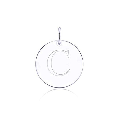 Sterling Silver Mini Initial Disc Round Charm Pendant for Women - color: C