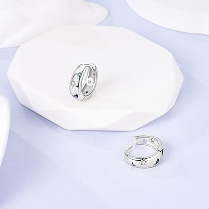 14k Gold Plated Star Moon Sun Huggies Hoops Earrings for Woman | 925 Sterling Silver Cubic Zirconia Twisted Cross Hoop Post Chunky Small Tiny cuff Earring Gift for Her - color: Star Earring