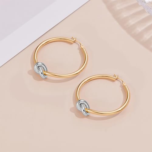 Large Gold Knot Hoop Earrings for Women 18K Gold Hoop Earrings Statement Lightweight Hoops Trendy Gold Hoops Earrings Jewelry - color: B-Big Hoop Earrings-Two Tone
