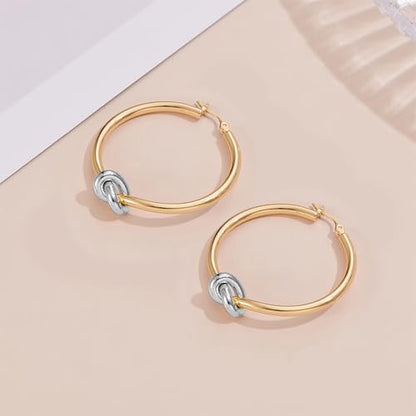 Large Gold Knot Hoop Earrings for Women 18K Gold Hoop Earrings Statement Lightweight Hoops Trendy Gold Hoops Earrings Jewelry - color: B-Big Hoop Earrings-Two Tone