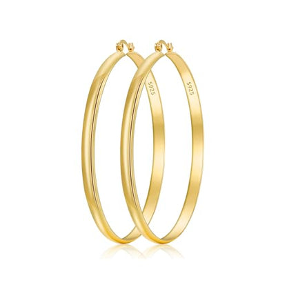 Apsvo Hoop Earrings for Women, 5mm Wide 14K Gold Plated/Silver Hoop Earring Hypoallergenic 925 Sterling Silver Earrings Lightweight Large Earrings for Women - color: Gold &60mm