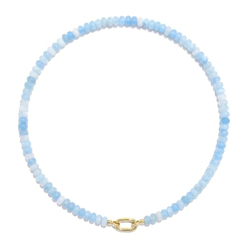CONRAN KREMIX Colorful Stone Beaded Necklace for Women,Natural Gemstone Bead Choker Necklaces Boho Summer Beach Layering Necklace Jewelry Gift for Women - color: Azure