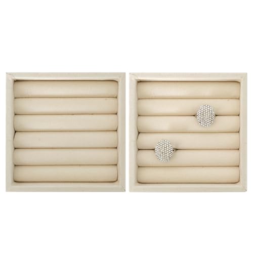 SCIKHETF Velvet Ring Earrings Studs organizer Tray Small Ring Insert Display Tray 5 Slots Stackable (Beige) - color: Beige