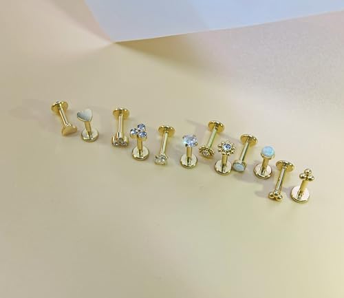 16G Monroe Lip Piercing Jewelry Labret Studs Tragus Hoop Earrings Nose Piercing Flat Back Helix Earring - color: gold, size: 18G*6mm
