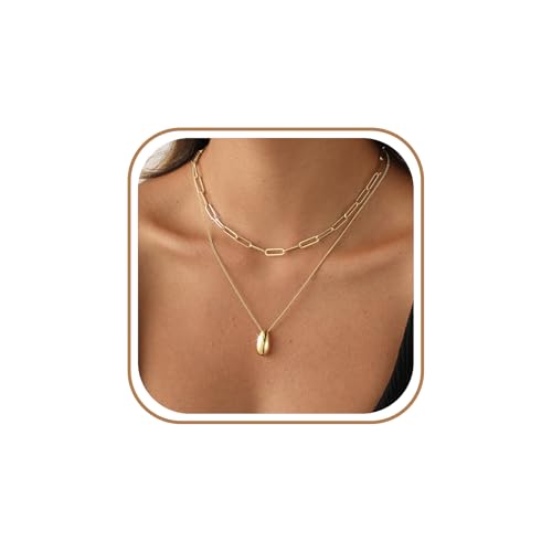 Gold Necklace For Women, Layered 14K Real Gold Plated Necklaces For Women,Dainty Gold Paperclip Chain Tear Circle CZ Pendant Necklace Stack,Trendy Gold Jewelry Set Gifts - style: Layered Paperclip Tear Pendant-Gold