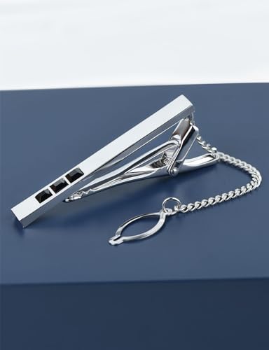 Men's Classic Luxury Zircon Crystal Tie Clip Silver Tone Light Brass Regular Necktie Tie Clip for Wedding Groomsmen Grooms Business Anniversary - style: Black Crystal