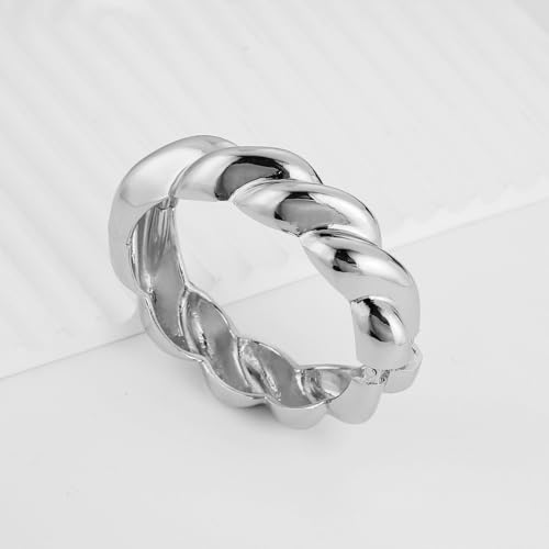 HZMAN Chunky Gold Cuff Bracelets for Women Thick Wide Bangle Bracelet Hammered Open Hinge Wrist Cuff Bracelet Jewelry Gift - color: 06.Twisted Shape Silver