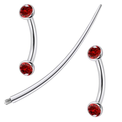 F136 Titanium 16g 6/8/10mm Eyebrow/Rook/Snug/Vertical-Labret/VCH/Snake-Eyes/Anti-Tragus/Christina/Daith/Belly-Button/Bridge/Hood/Surface Curved Barbell Piercing Jewelry for Women Men - color: Red, size: 8 mm (5/16 in)