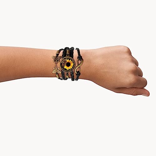 Boho Sunflower Gifts Sunflower Leather Bohemian Bracelet Birthday Gifts for Women Teens Granddaughter Wife Daughter Mom Friendship Bracelets for Her - color: Sunflower