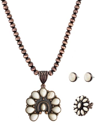 TOPACC Western Jewelry Set for Women Navajo Pearl Necklace Turquoise Cowgirl Accessories for Country Concert Outfit - color: B-White