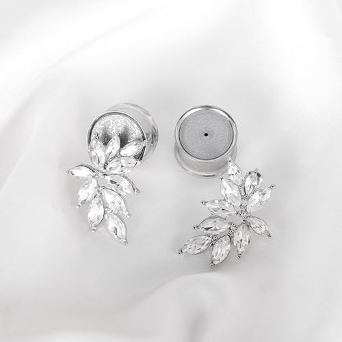 Vankula 2PCS Ear Gauges Tunnels Plugs with Cubic Zirconia Dangle Stainless Steel Hypoallergenic DIY Ear Expander Stretcher Body Piercing Jewelry for Wedding - color: Silver, size: 14mm(9/16")