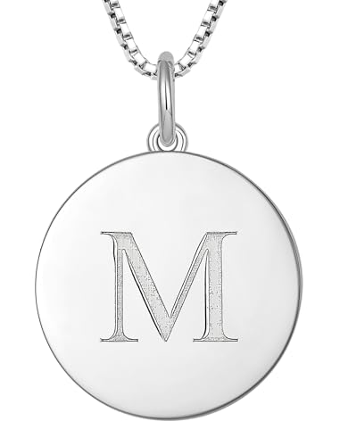 YL Initial Necklace 925 Sterling Silver Square/Round/Heart Letter Pendant A-Z Alphabet Polished Jewelry for Women - color: Letter-M, style: Round Shaped