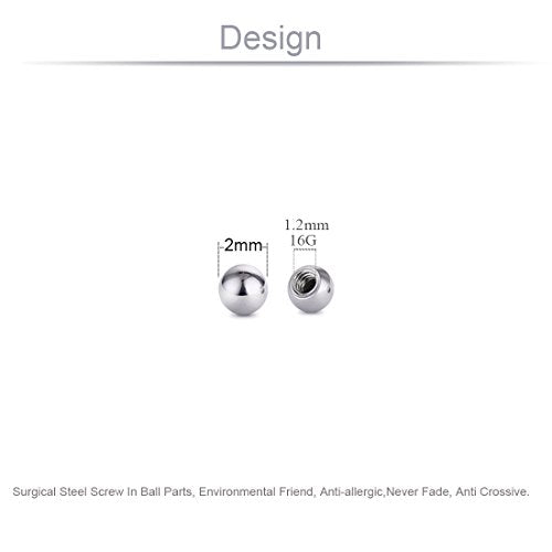 Threaded 316L Steel Replacement Balls Piercing Parts for Body Jewelry 14G 16G Barbell - style: 10pcs 16G 2mm