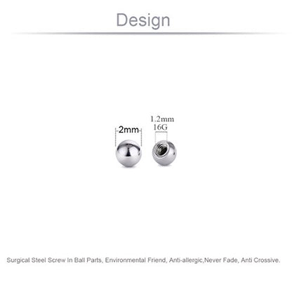 Threaded 316L Steel Replacement Balls Piercing Parts for Body Jewelry 14G 16G Barbell - style: 10pcs 16G 2mm